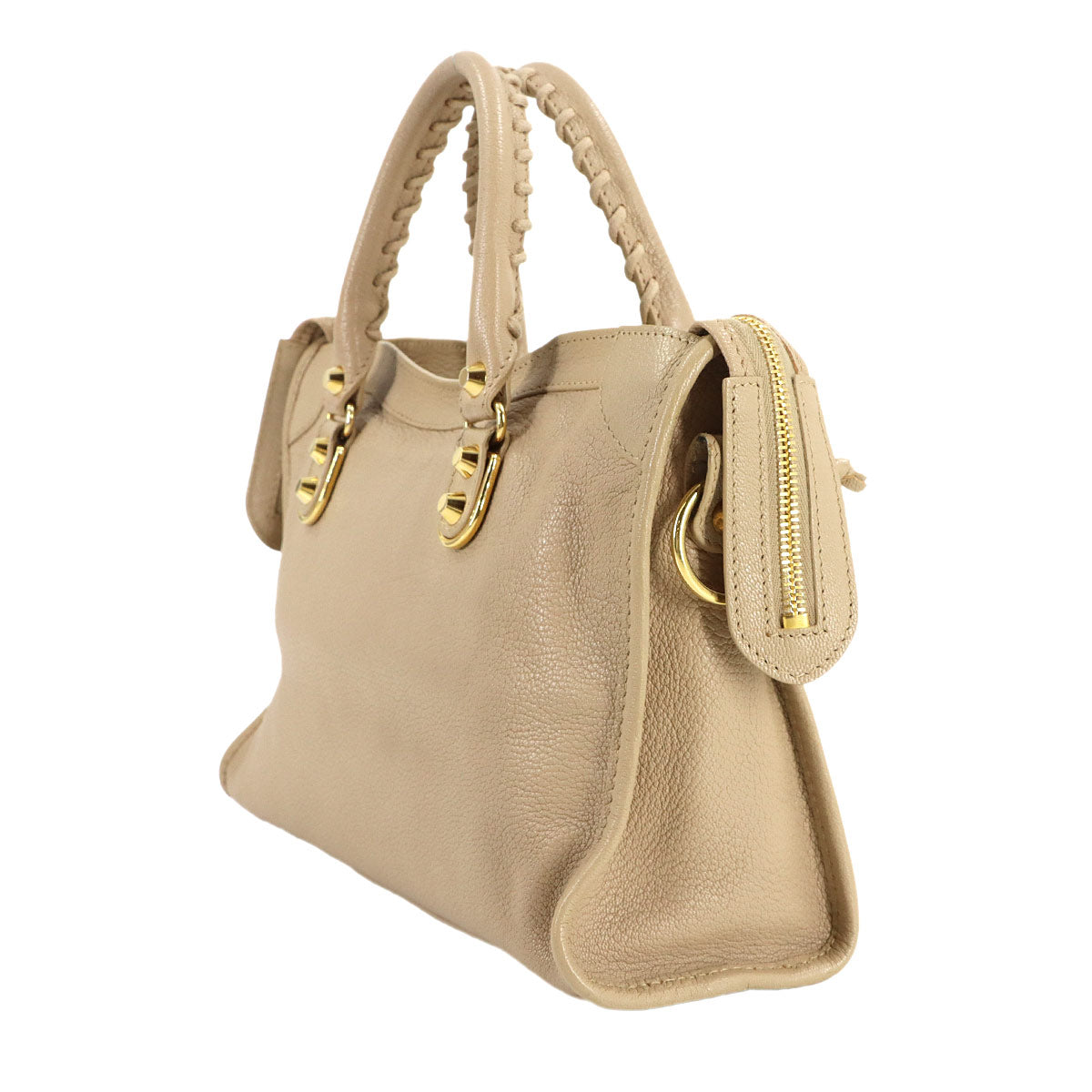 Metallic Edge City Hand Shoulder Bag Leather Beige 432831