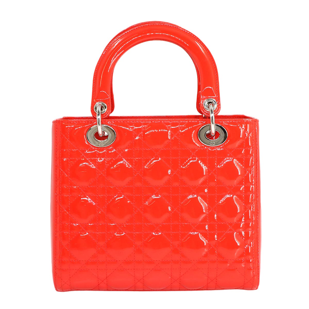Chiristian Dior Lady Dior Medium Hand Shoulder Bag Enamel Red