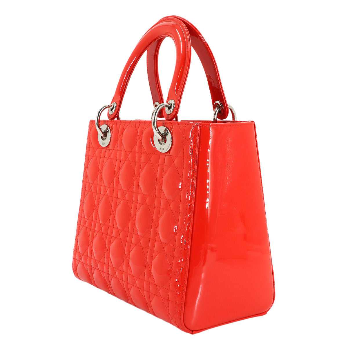 Chiristian Dior Lady Dior Medium Hand Shoulder Bag Enamel Red