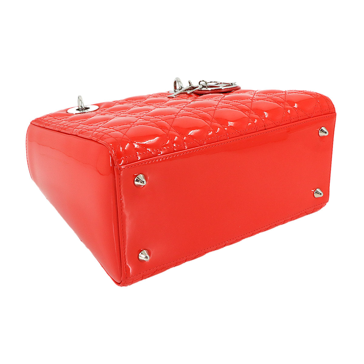 Chiristian Dior Lady Dior Medium Hand Shoulder Bag Enamel Red