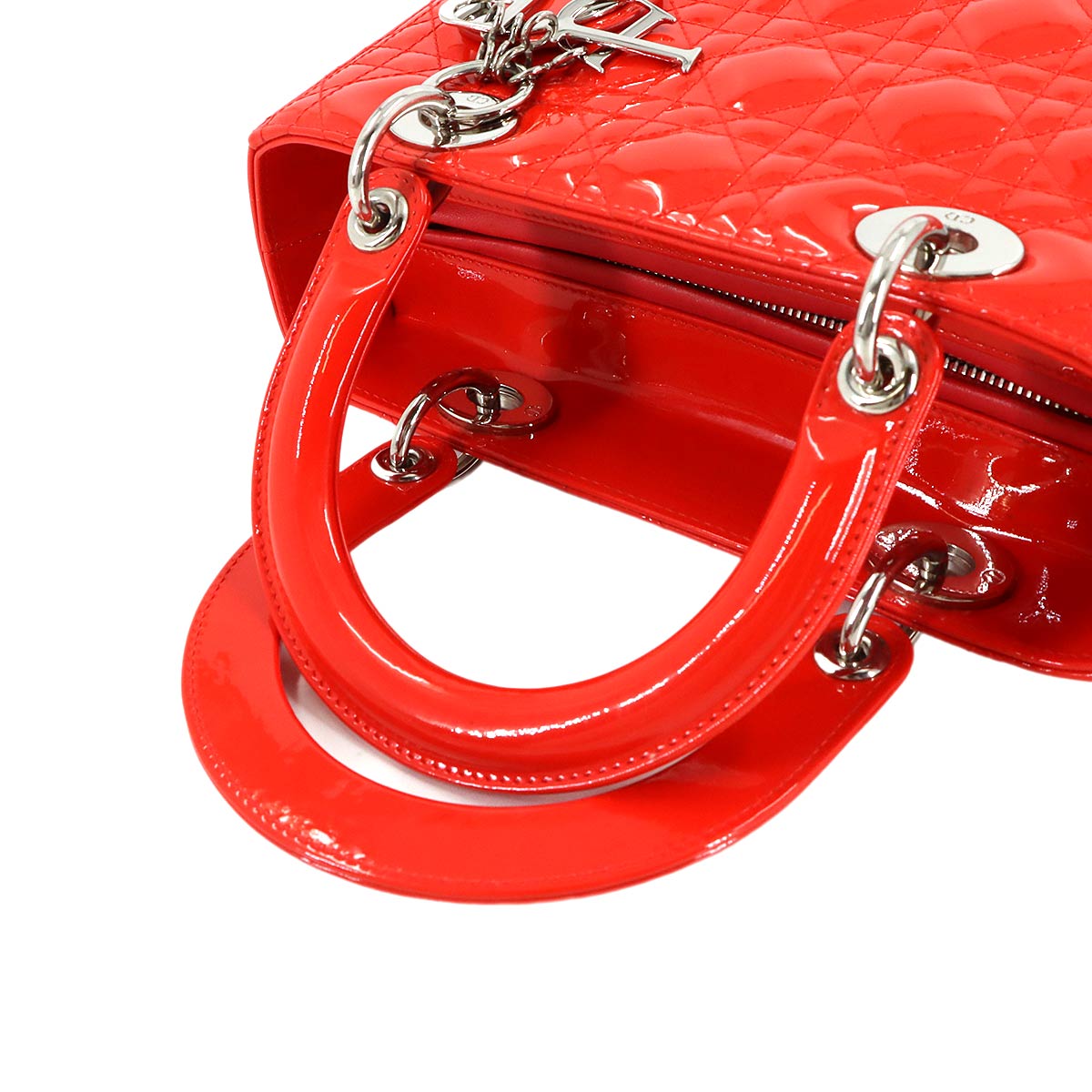 Chiristian Dior Lady Dior Medium Hand Shoulder Bag Enamel Red