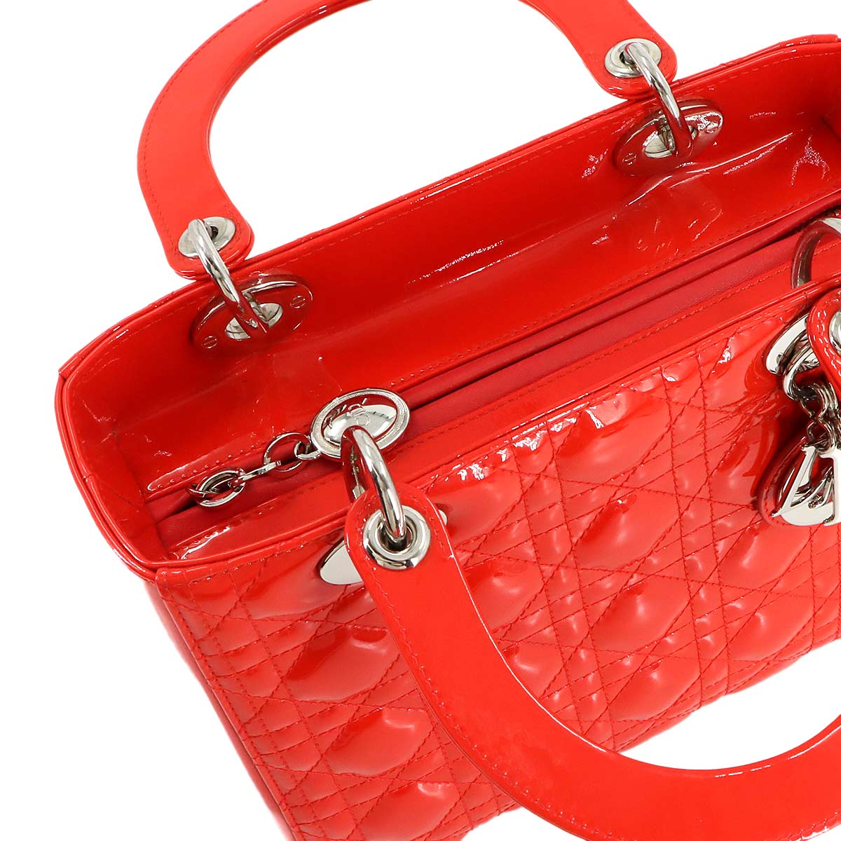 Chiristian Dior Lady Dior Medium Hand Shoulder Bag Enamel Red