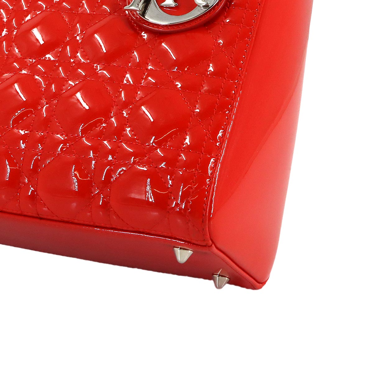 Chiristian Dior Lady Dior Medium Hand Shoulder Bag Enamel Red