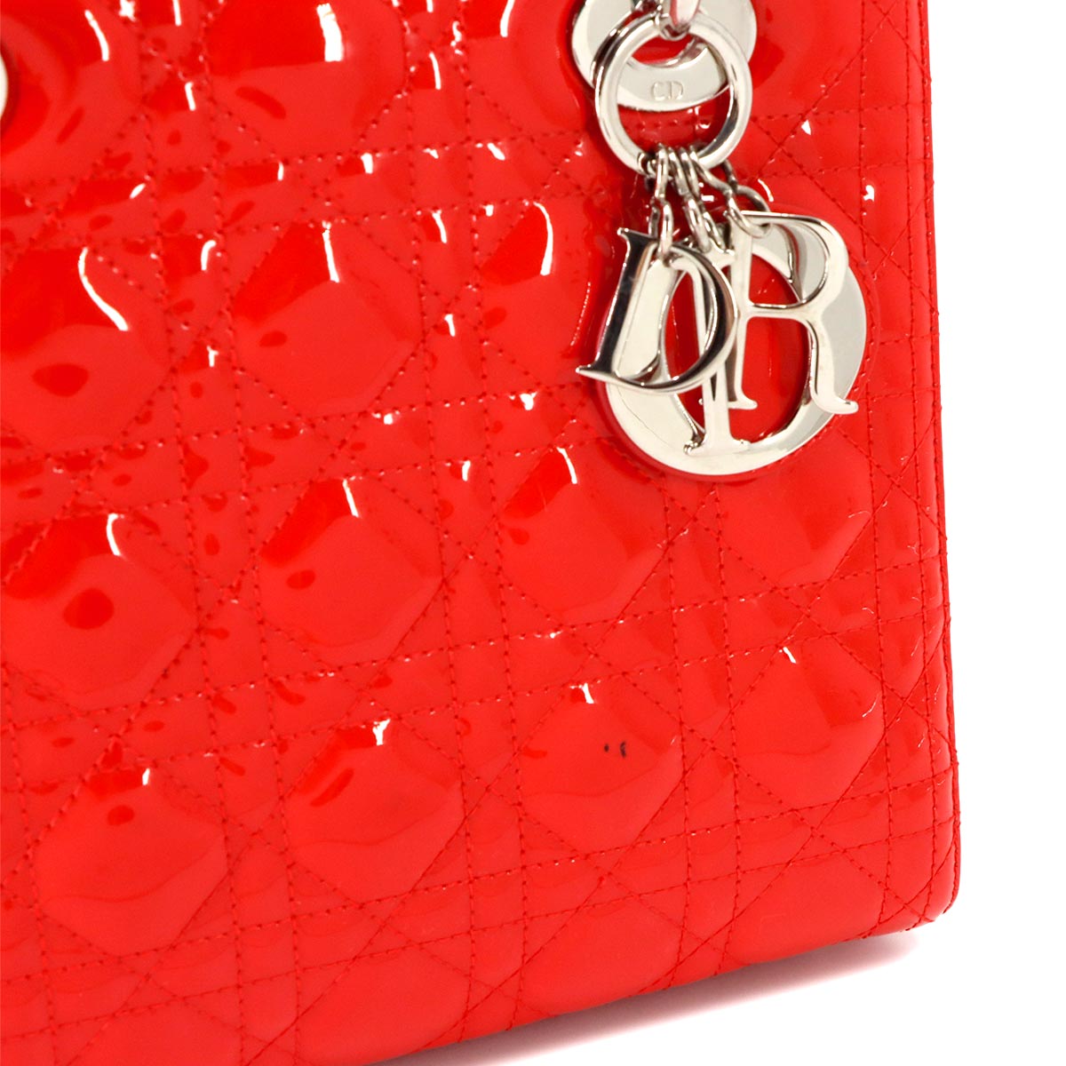 Chiristian Dior Lady Dior Medium Hand Shoulder Bag Enamel Red