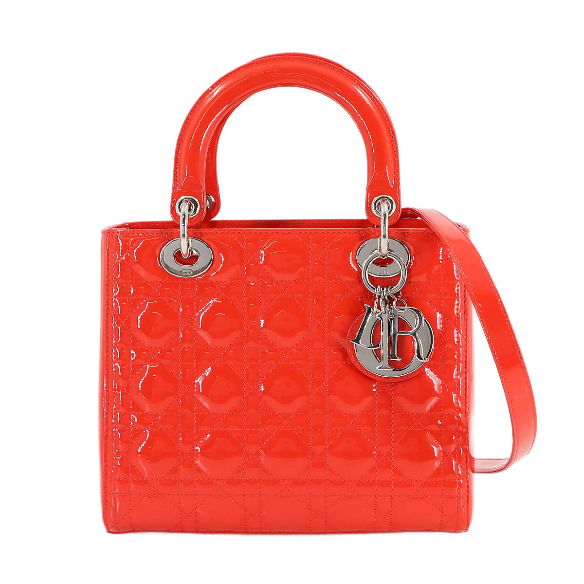 Chiristian Dior Lady Dior Medium Hand Shoulder Bag Enamel Red