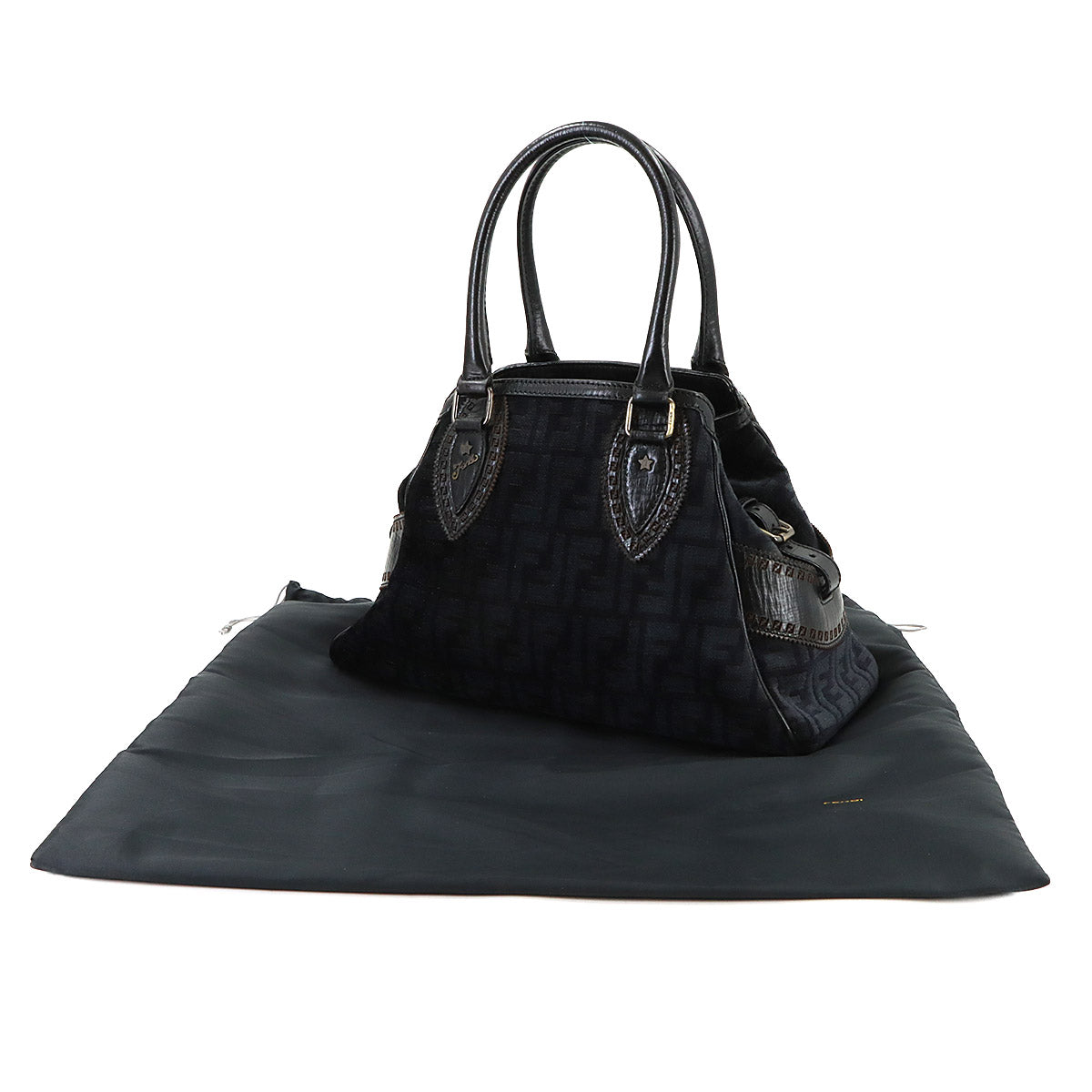 Etnico Zucca Hand Bag Velour Leather Navy Black 8BN157
