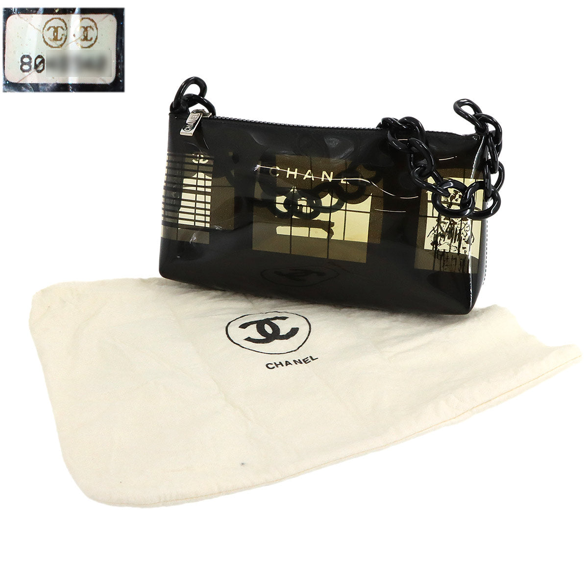 Windows Line Chain Shoulder Bag Vinyl Plastic Black Clear