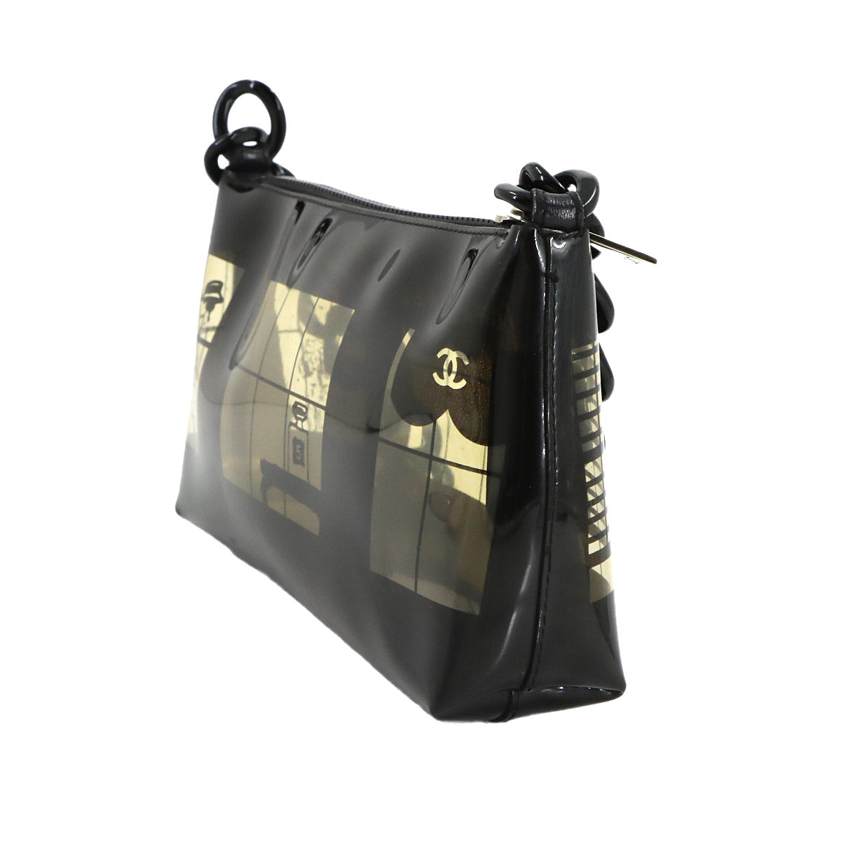Windows Line Chain Shoulder Bag Vinyl Plastic Black Clear