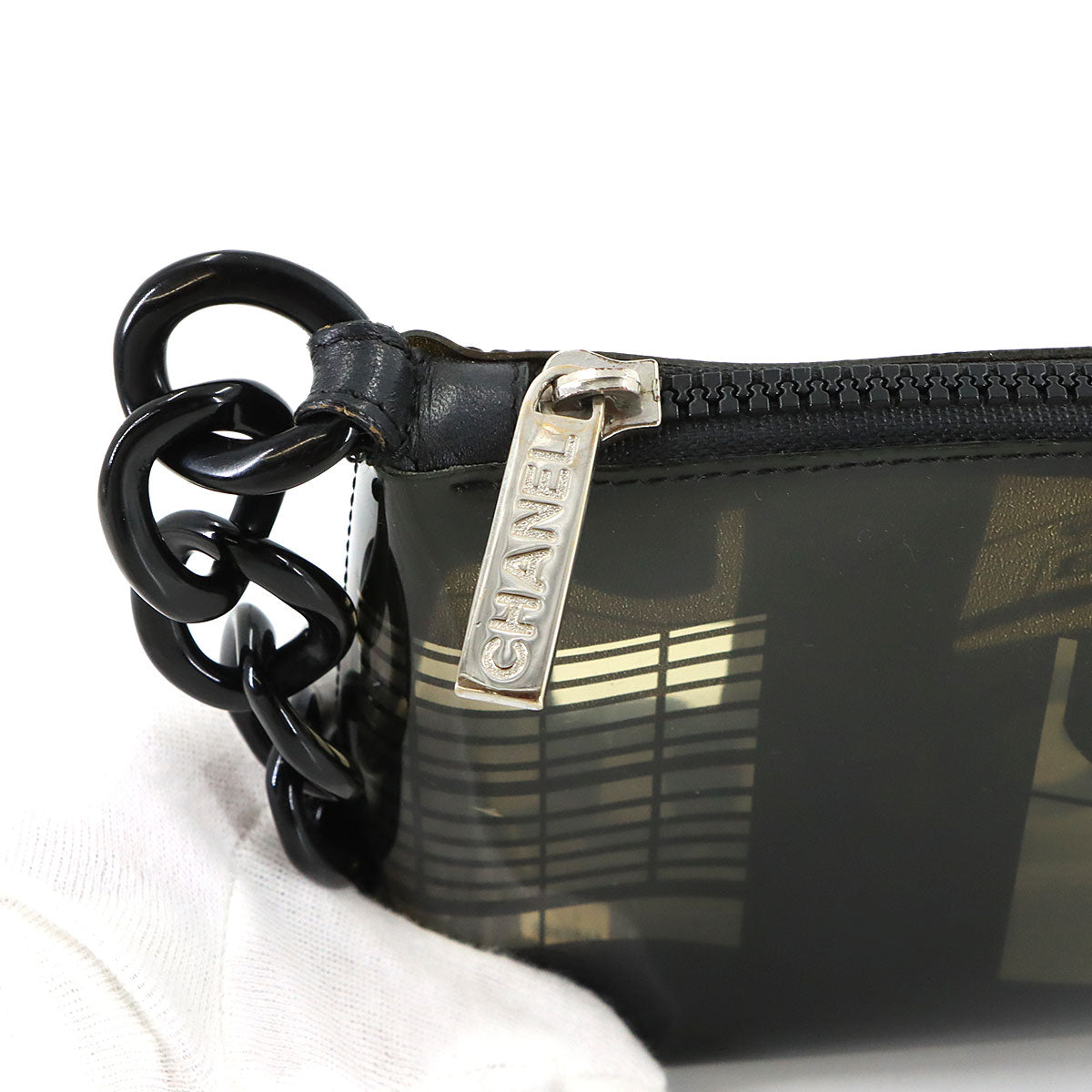 Windows Line Chain Shoulder Bag Vinyl Plastic Black Clear