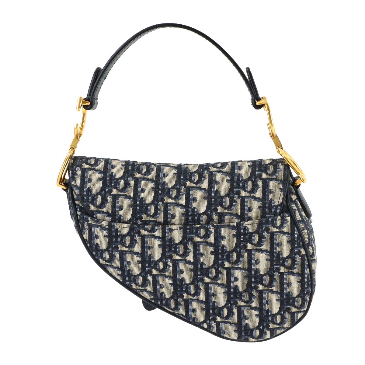 Saddle Mini Hand Shoulder Bag Canvas Leather Navy