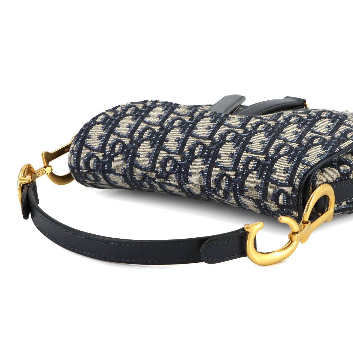 Saddle Mini Hand Shoulder Bag Canvas Leather Navy