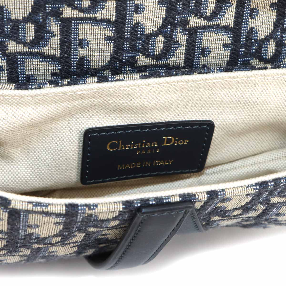 Saddle Mini Hand Shoulder Bag Canvas Leather Navy