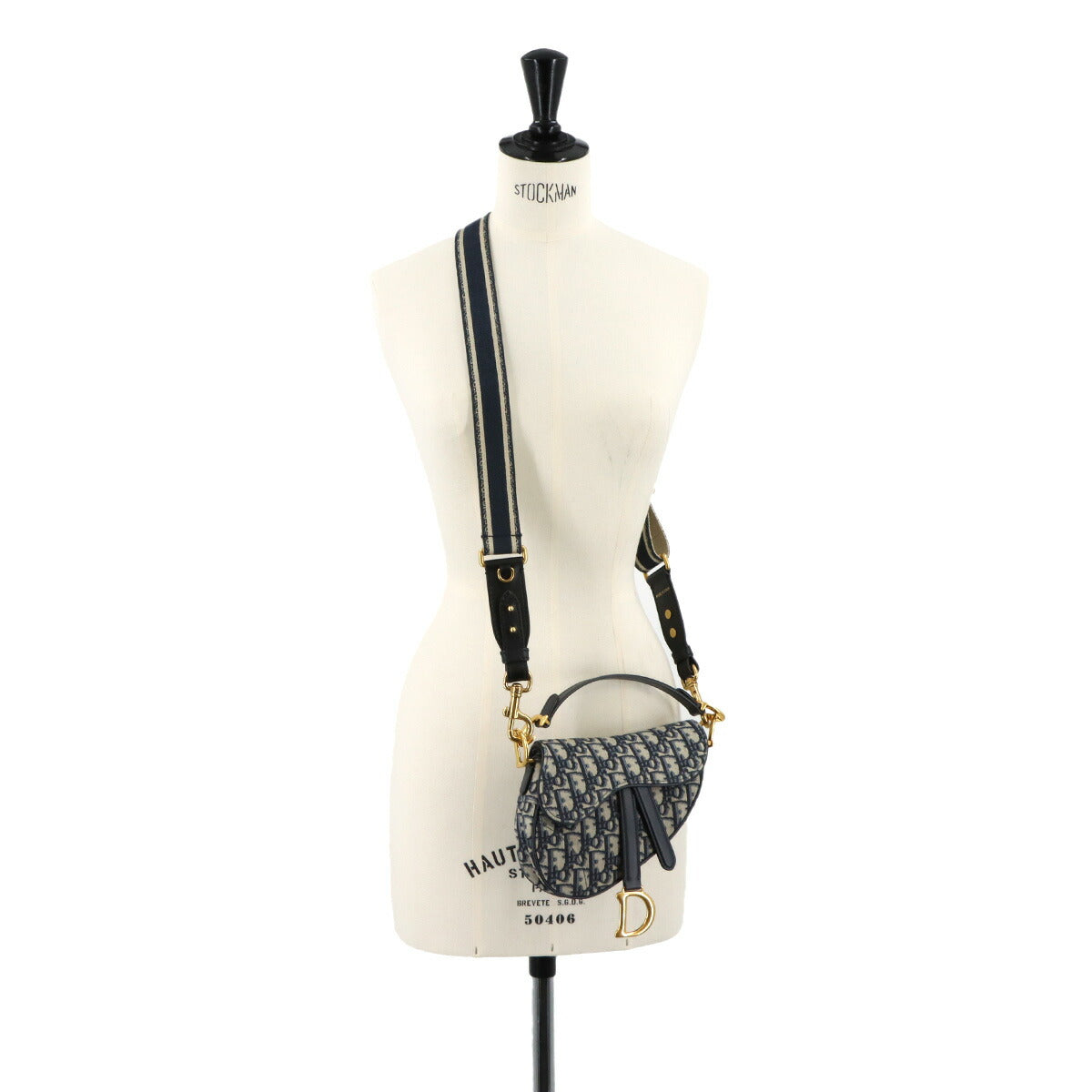Saddle Mini Hand Shoulder Bag Canvas Leather Navy