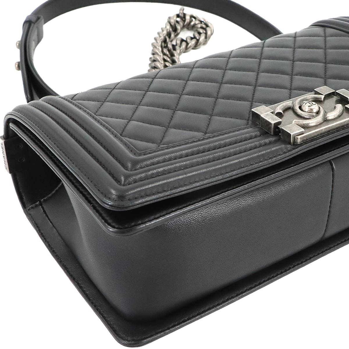 BOY CHANEL Chain Shoulder Bag Leather Black A67086 Purse