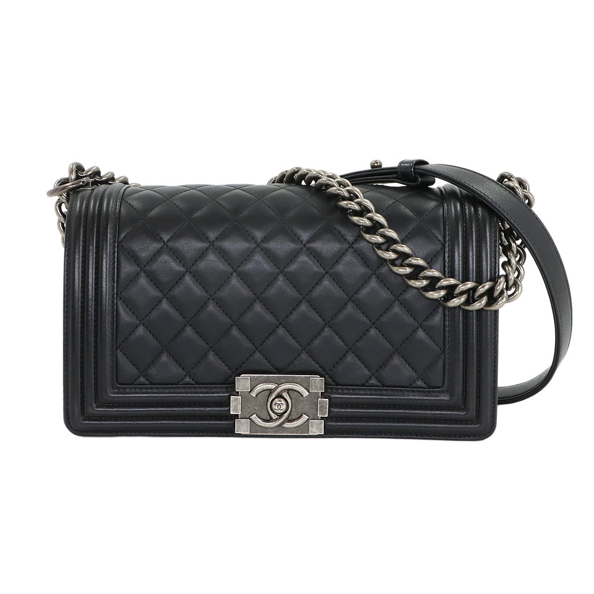 BOY CHANEL Chain Shoulder Bag Leather Black A67086 Purse