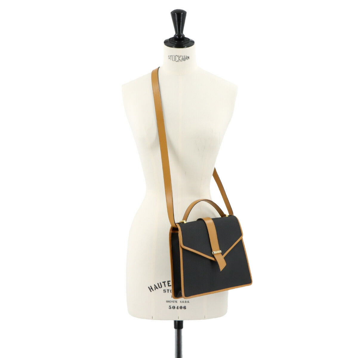 Hand Shoulder Bag PVC Leather Black Brown Vintage