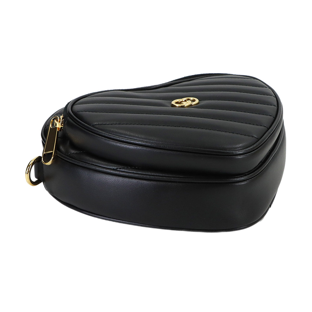 Interlocking G Heart Shoulder Bag Leather Black 751628 Purse