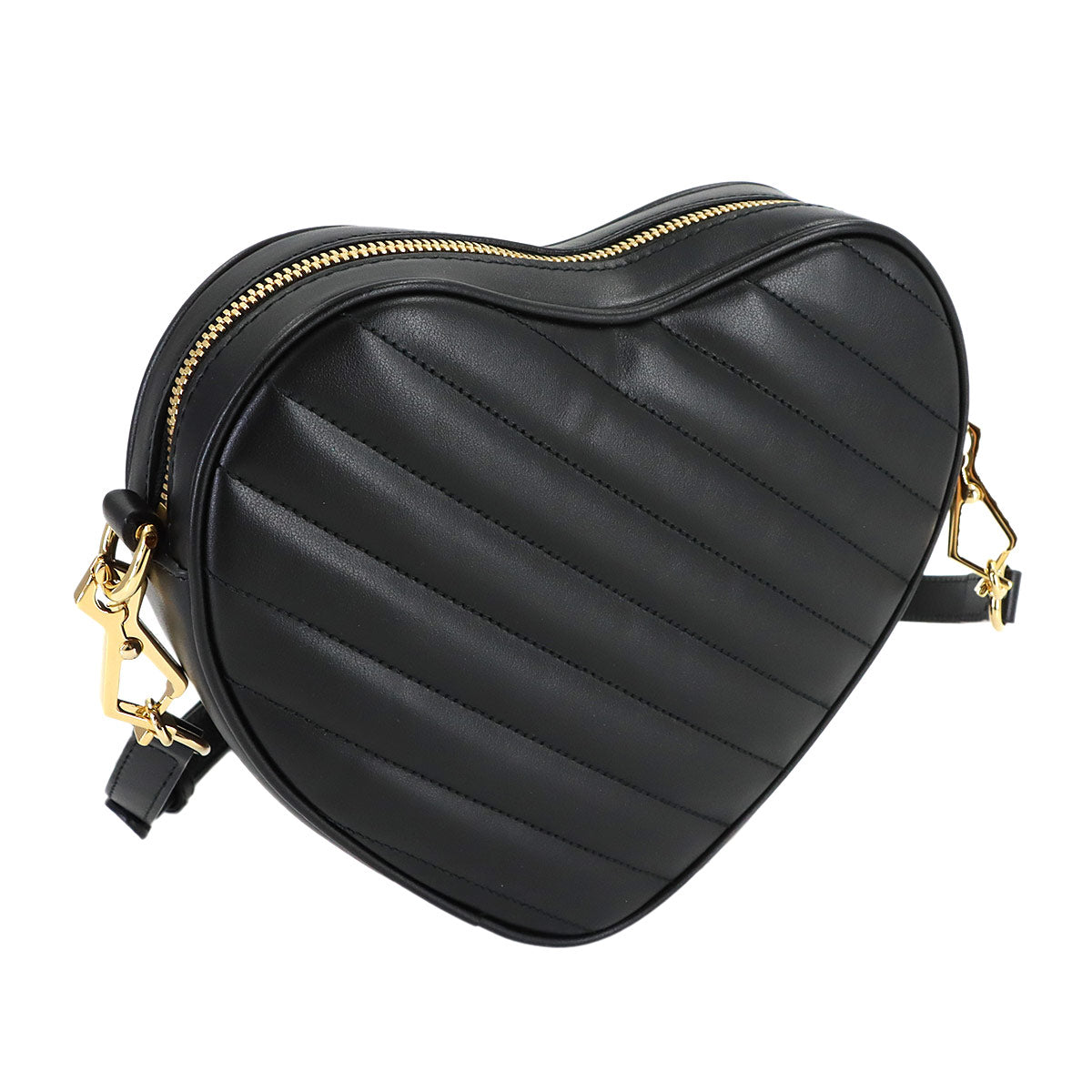 Interlocking G Heart Shoulder Bag Leather Black 751628 Purse