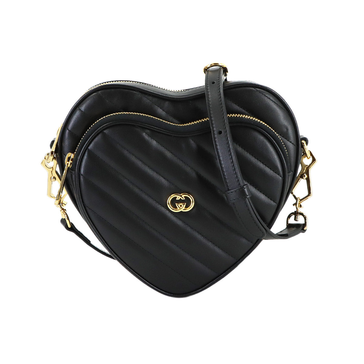 Interlocking G Heart Shoulder Bag Leather Black 751628 Purse