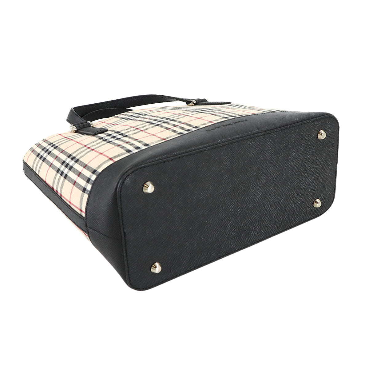 Plaid Hand Bag Canvas Leather Beige Black Purse