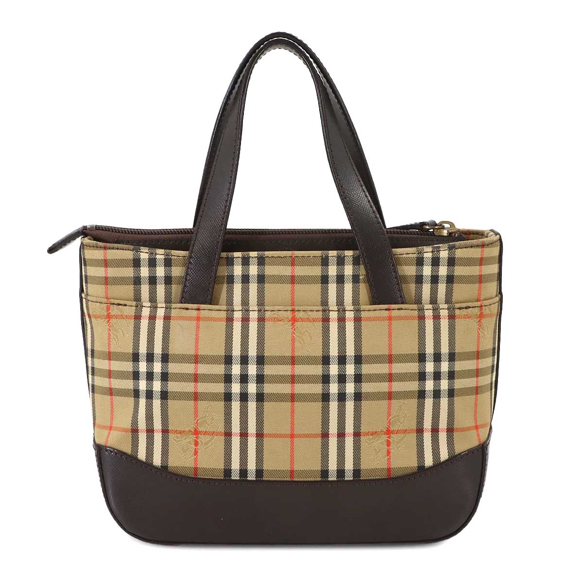 Plaid Hand Bag Canvas Leather Beige Black Haymarket