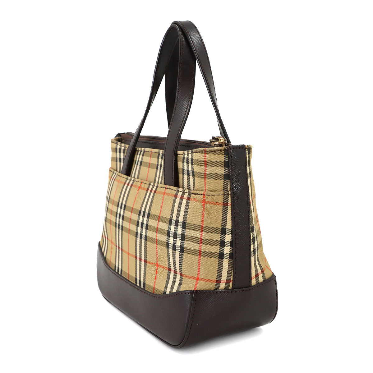 Plaid Hand Bag Canvas Leather Beige Black Haymarket