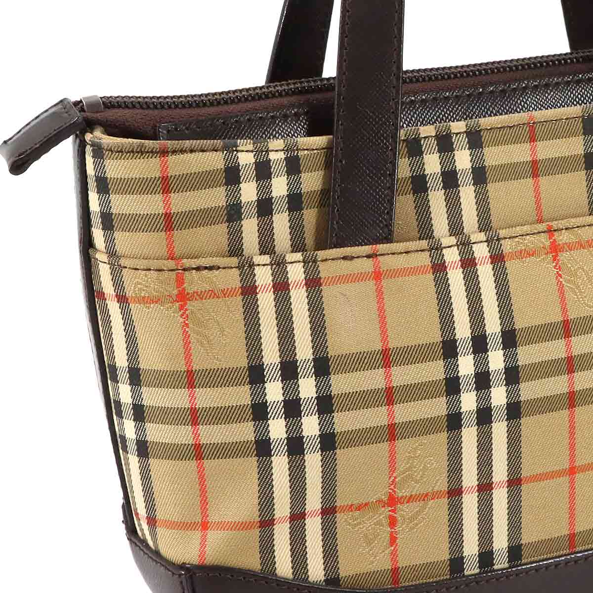 Plaid Hand Bag Canvas Leather Beige Black Haymarket