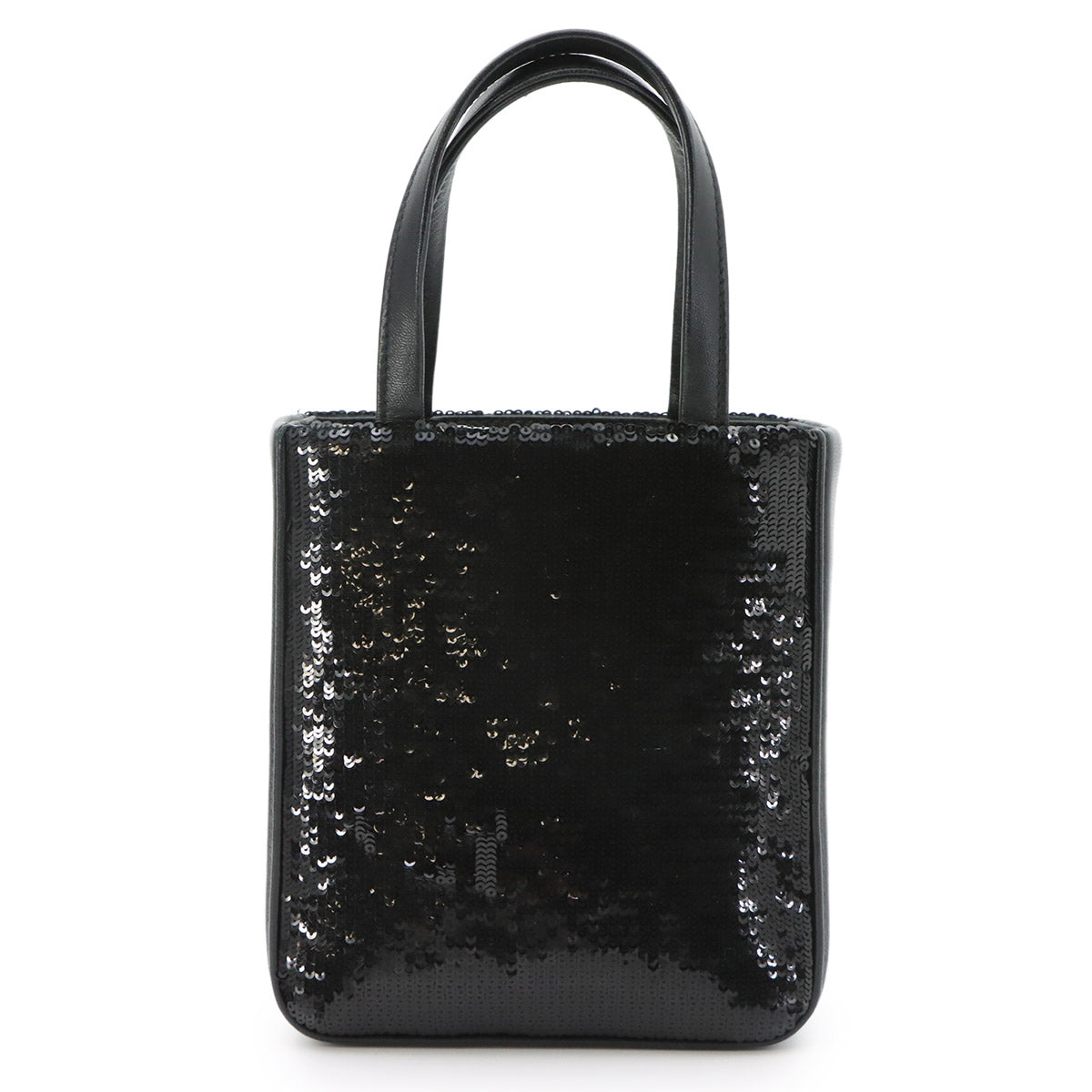 Hand Chain Shoulder Bag Sequins Leather Black 5BA220