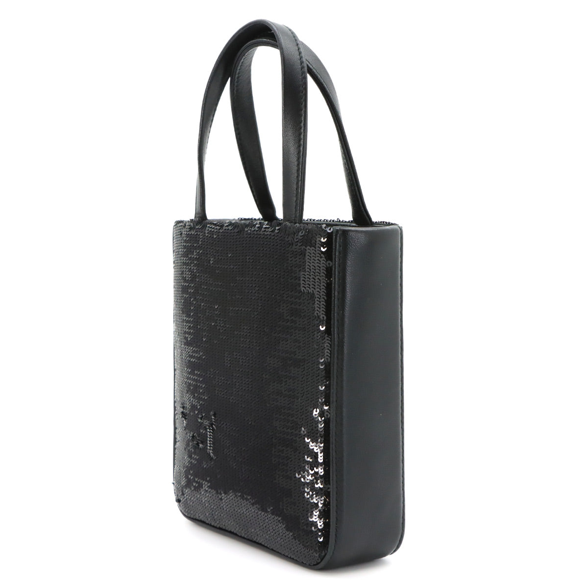 Hand Chain Shoulder Bag Sequins Leather Black 5BA220