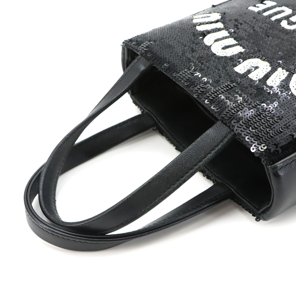 Hand Chain Shoulder Bag Sequins Leather Black 5BA220
