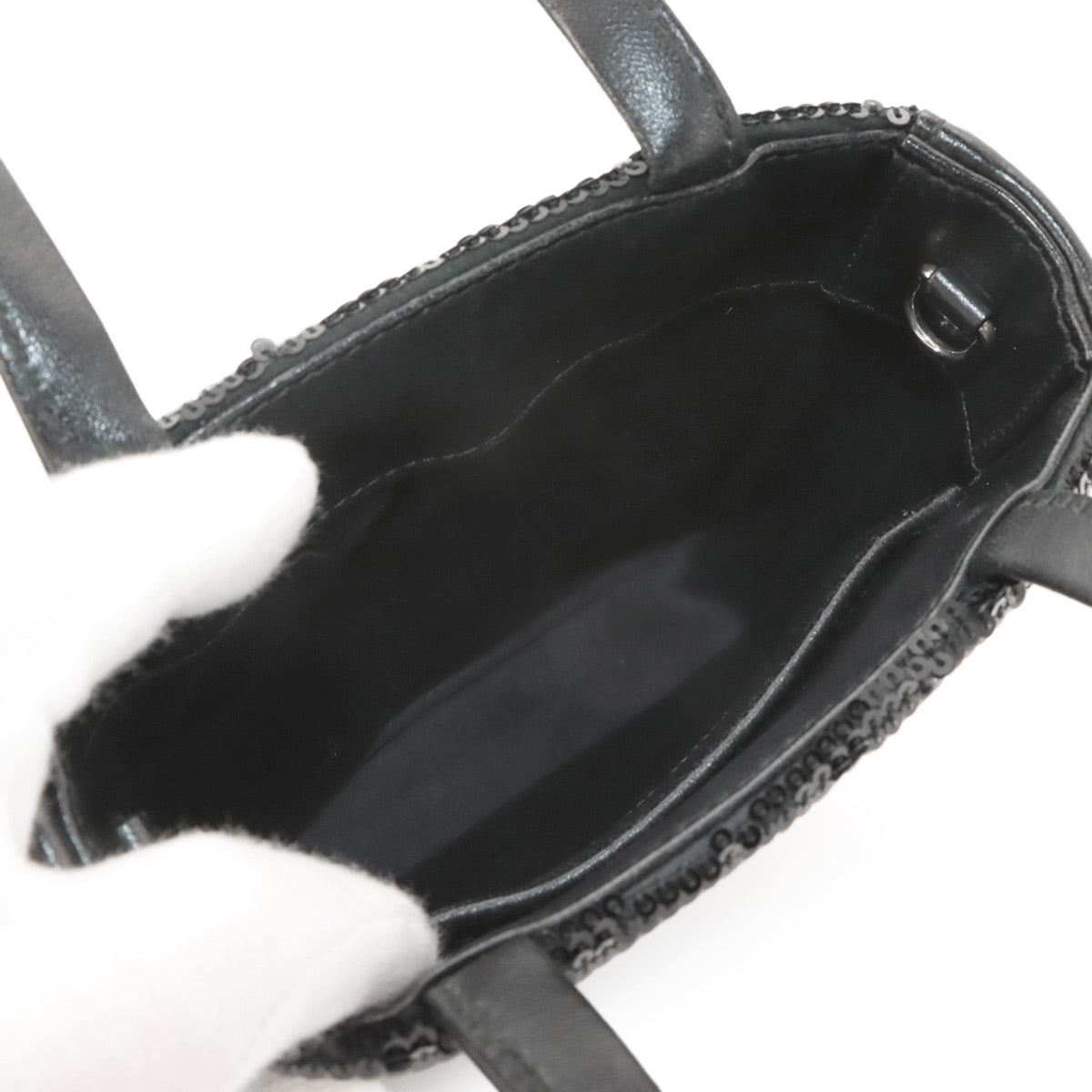 Hand Chain Shoulder Bag Sequins Leather Black 5BA220