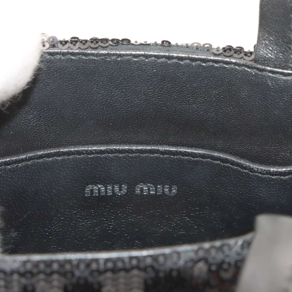 Hand Chain Shoulder Bag Sequins Leather Black 5BA220