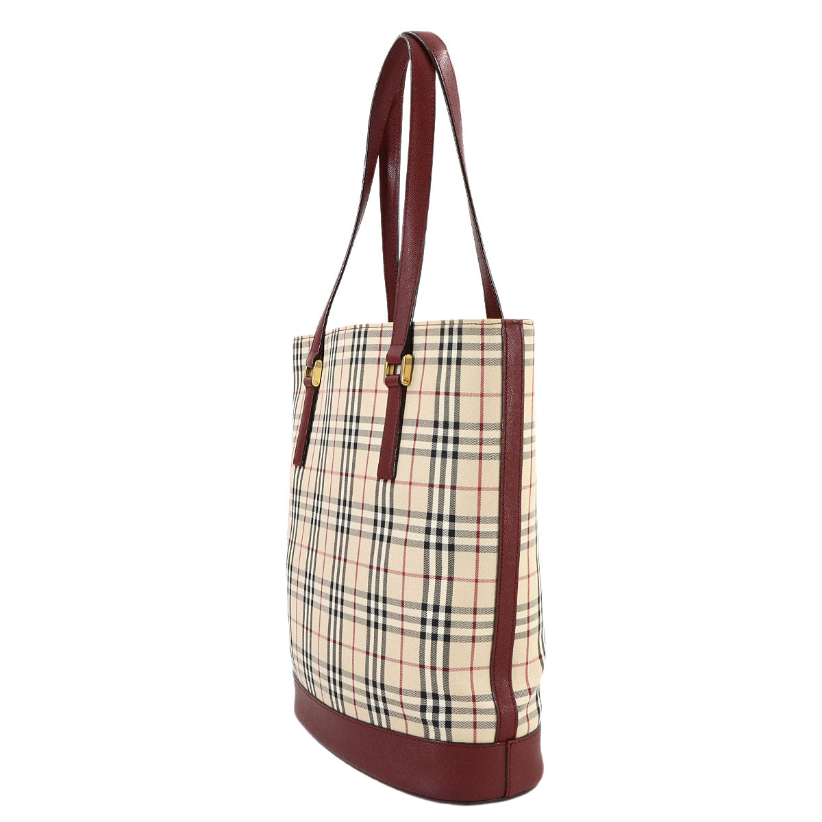 Plaid Tote Bag Canvas Leather Beige Bordeaux Purse
