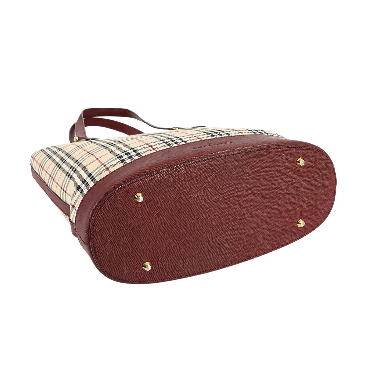 Plaid Tote Bag Canvas Leather Beige Bordeaux Purse