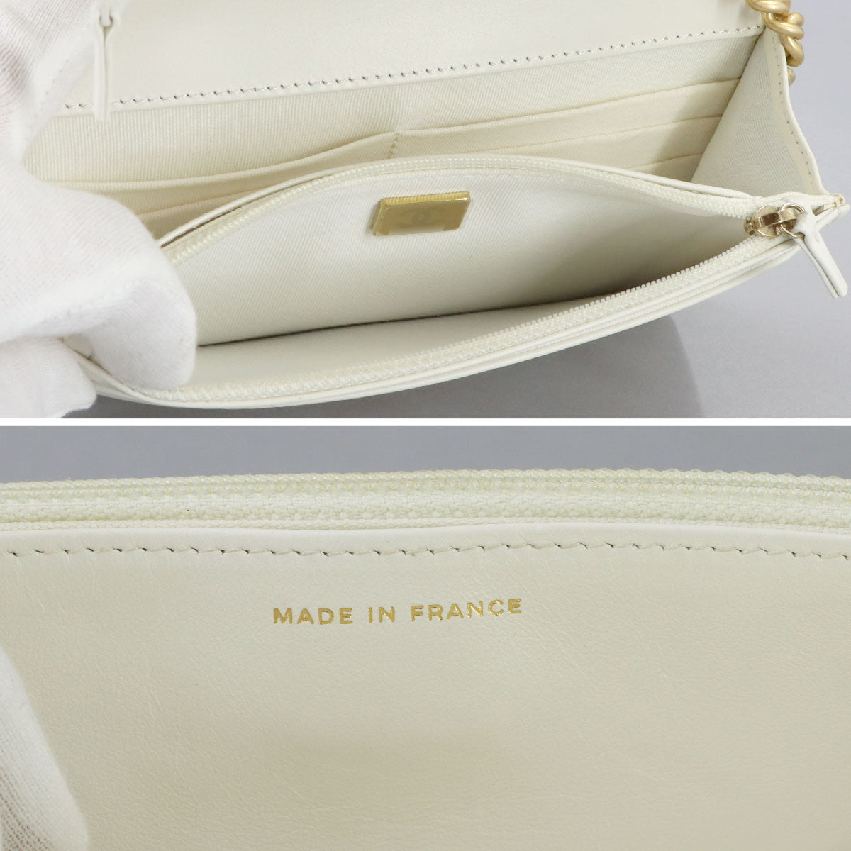 Boychanel Chain Wallet Leather White AP1117 Purse