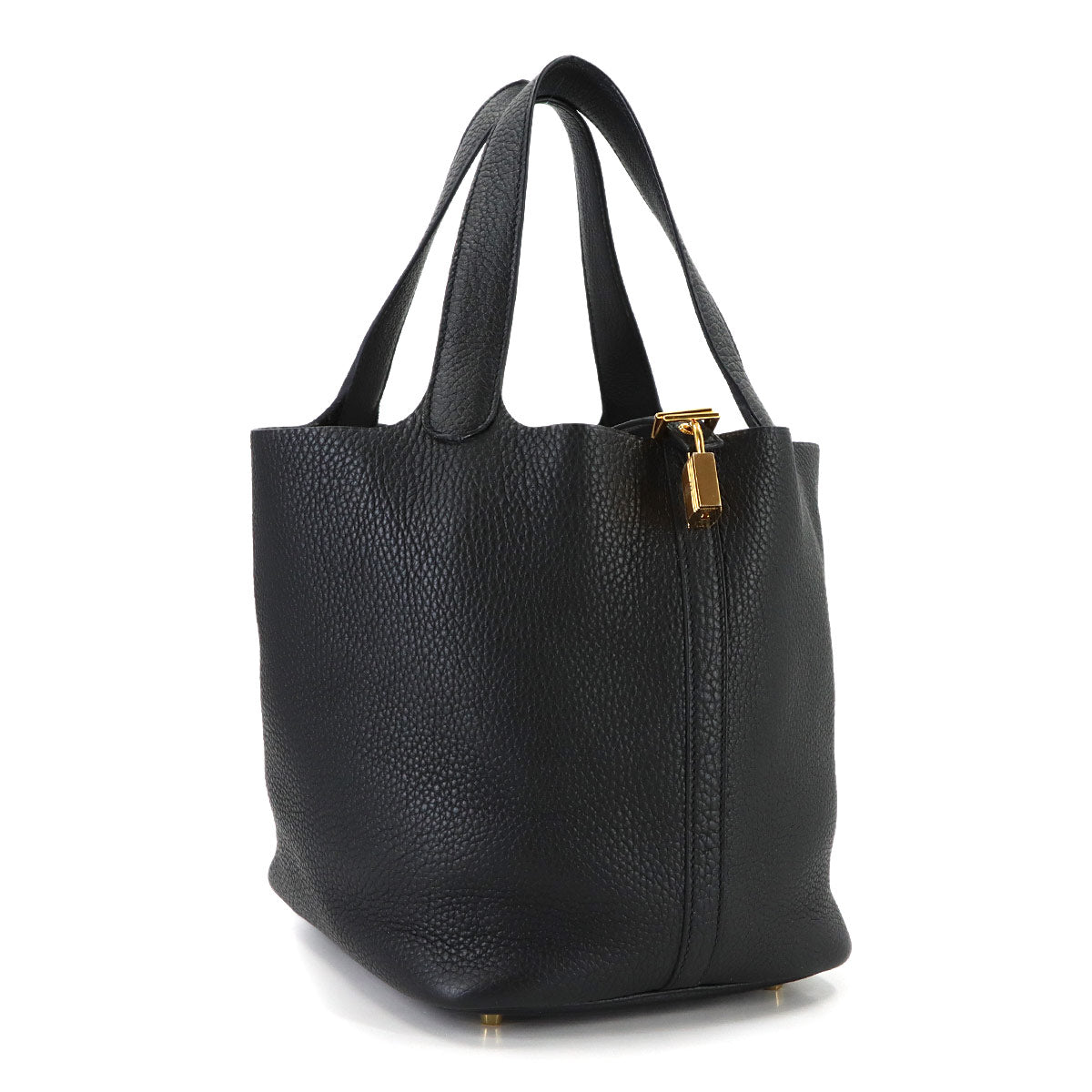 Picotin Lock MM Hand Bag Taurillon Clemence Black Purse
