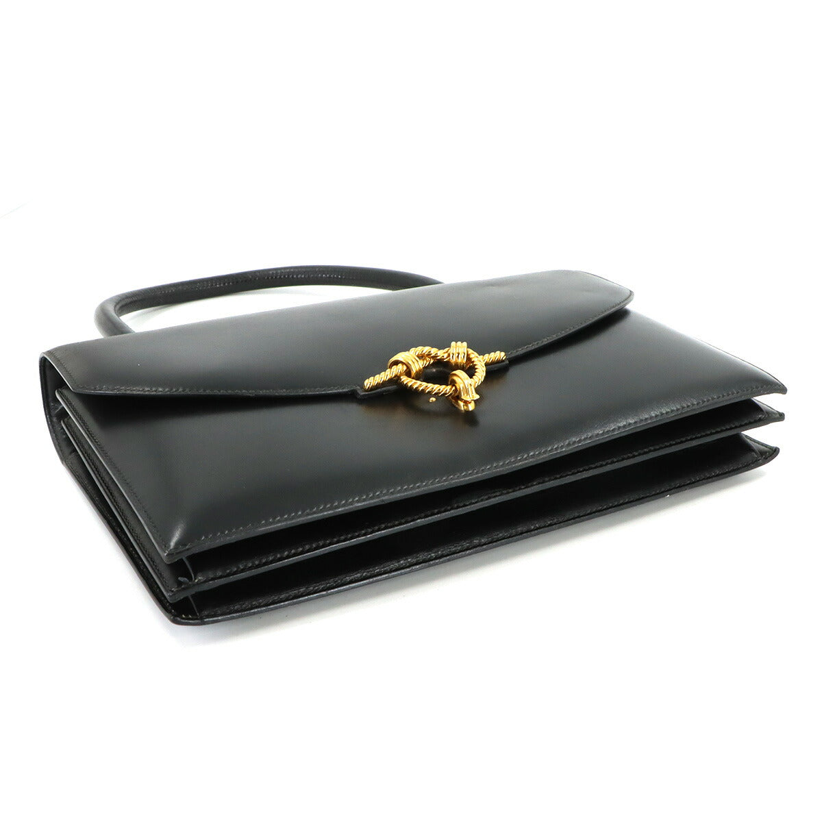 Cordeliere Hand Bag Box Calf Black Purse