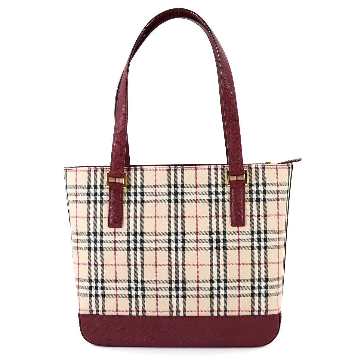 Plaid Hand Bag Canvas Leather Beige Bordeaux Purse