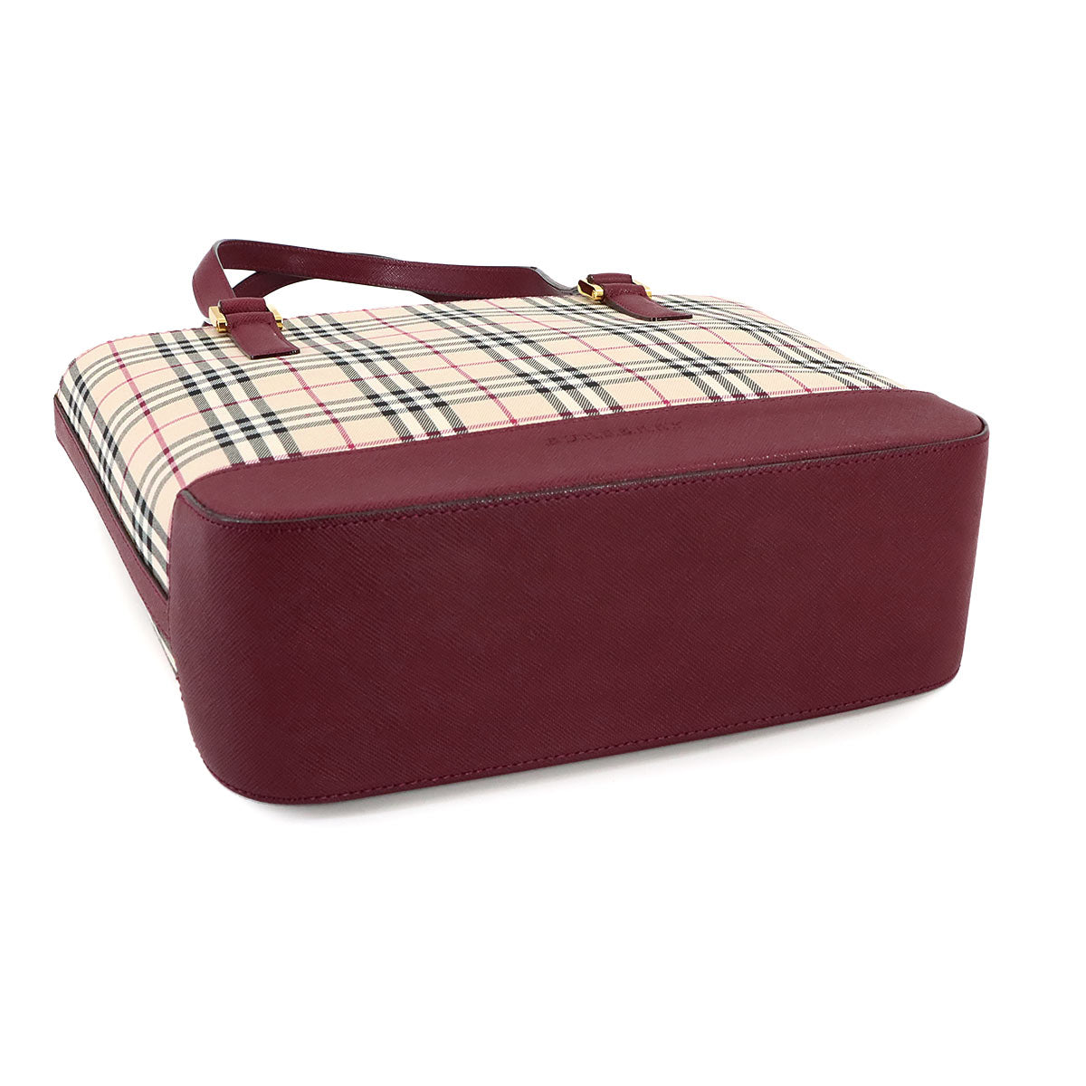 Plaid Hand Bag Canvas Leather Beige Bordeaux Purse
