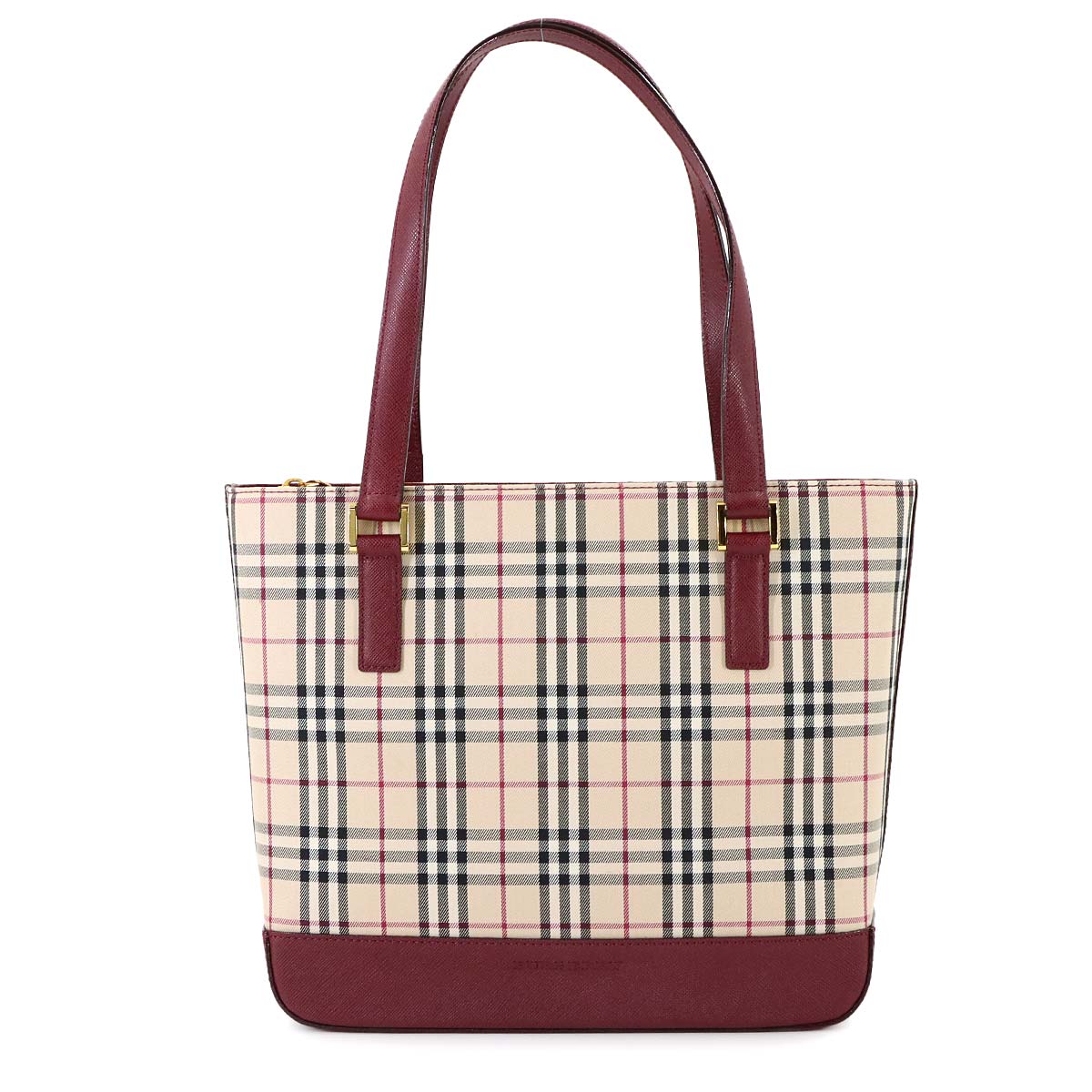 Plaid Hand Bag Canvas Leather Beige Bordeaux Purse