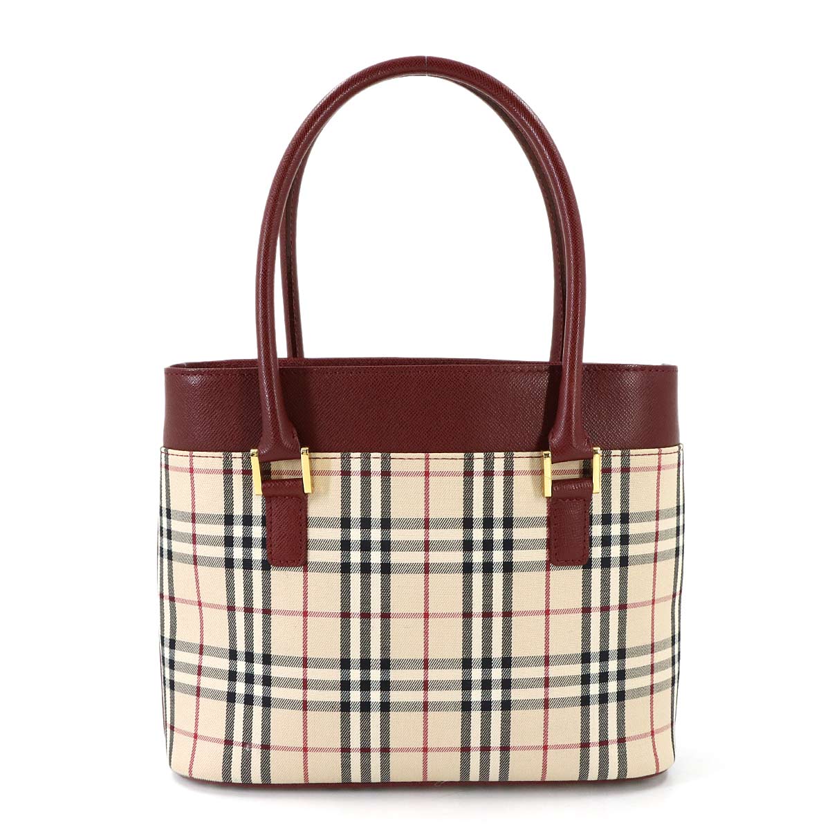 Hand Bag Canvas Leather Beige Bordeaux Purse