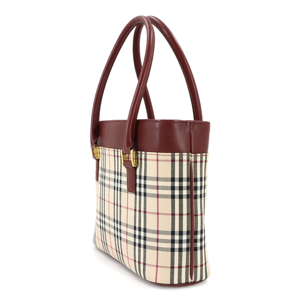 Hand Bag Canvas Leather Beige Bordeaux Purse