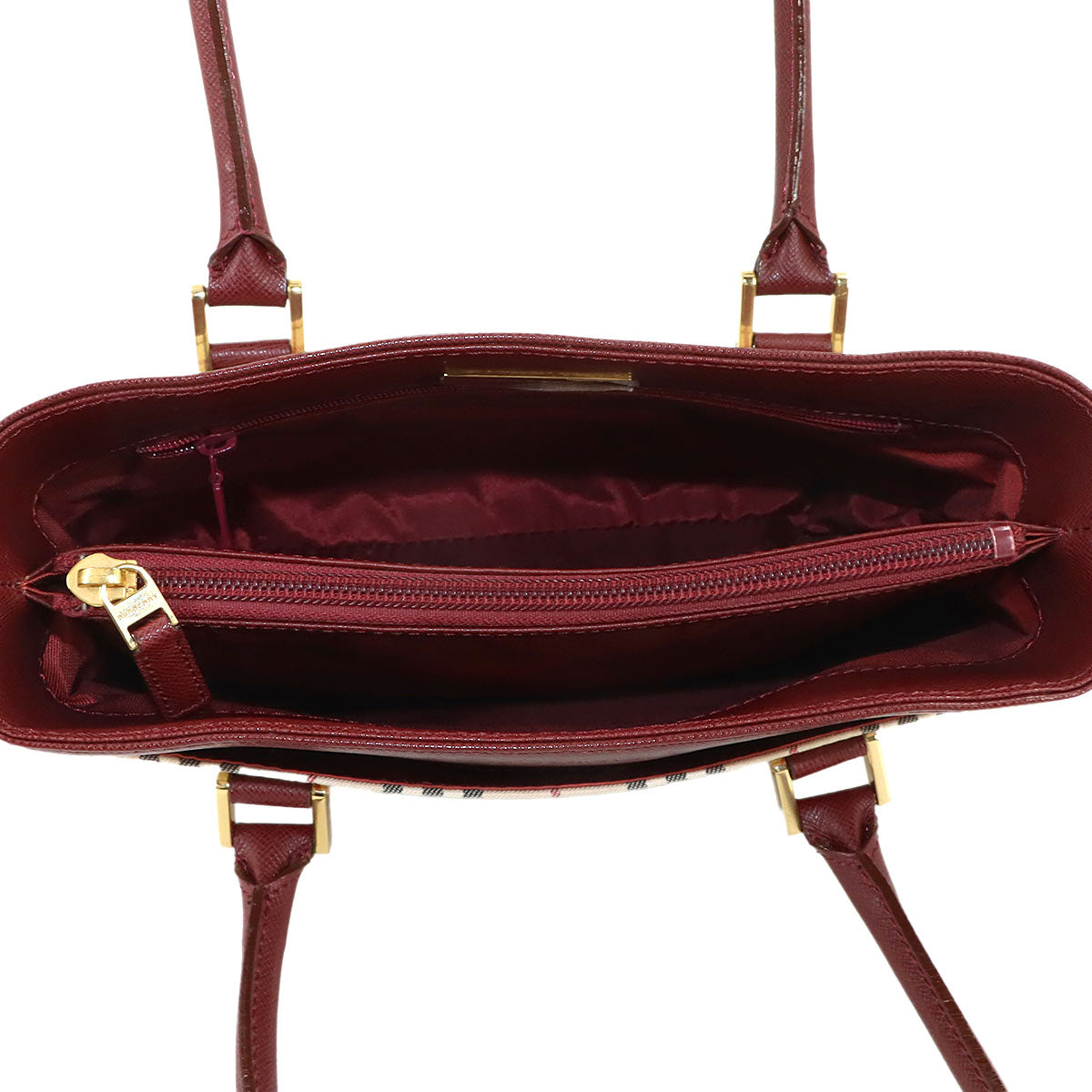 Hand Bag Canvas Leather Beige Bordeaux Purse