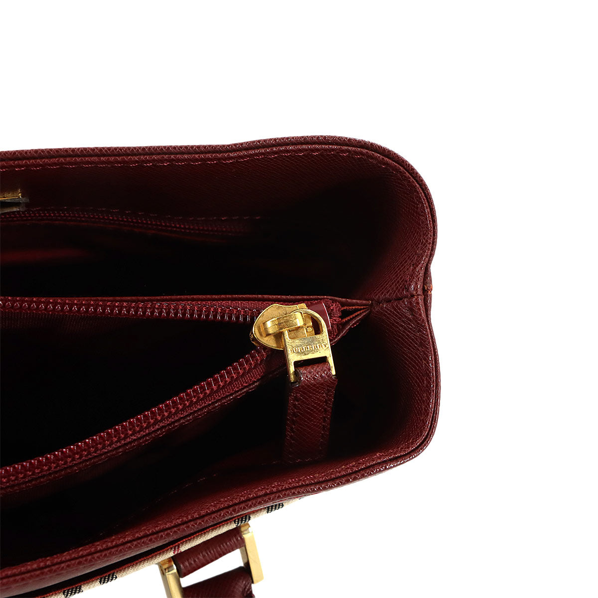 Hand Bag Canvas Leather Beige Bordeaux Purse