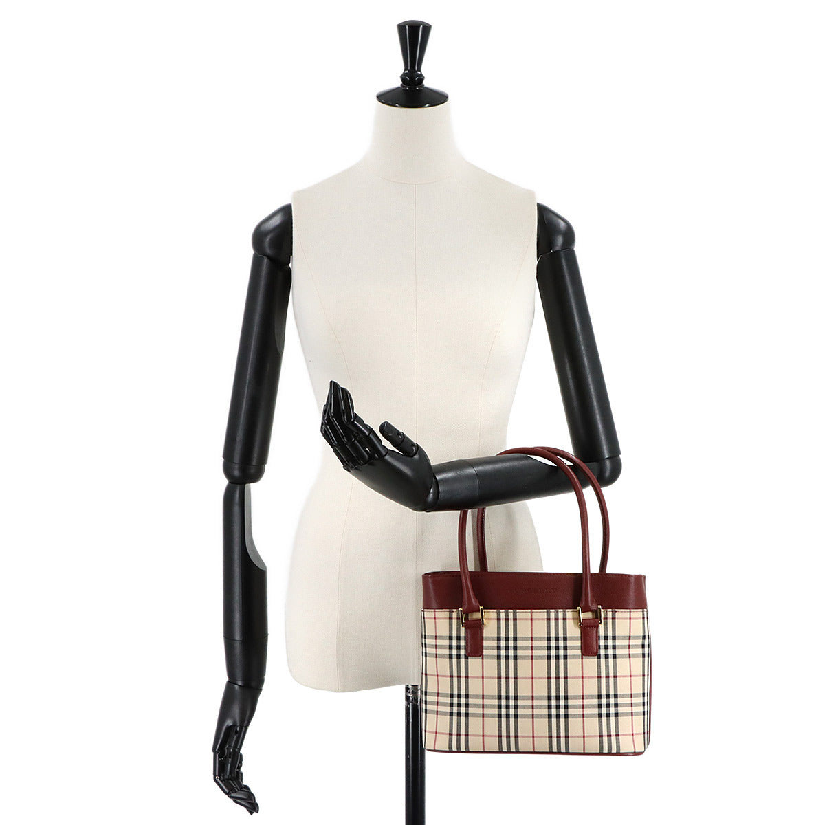 Hand Bag Canvas Leather Beige Bordeaux Purse