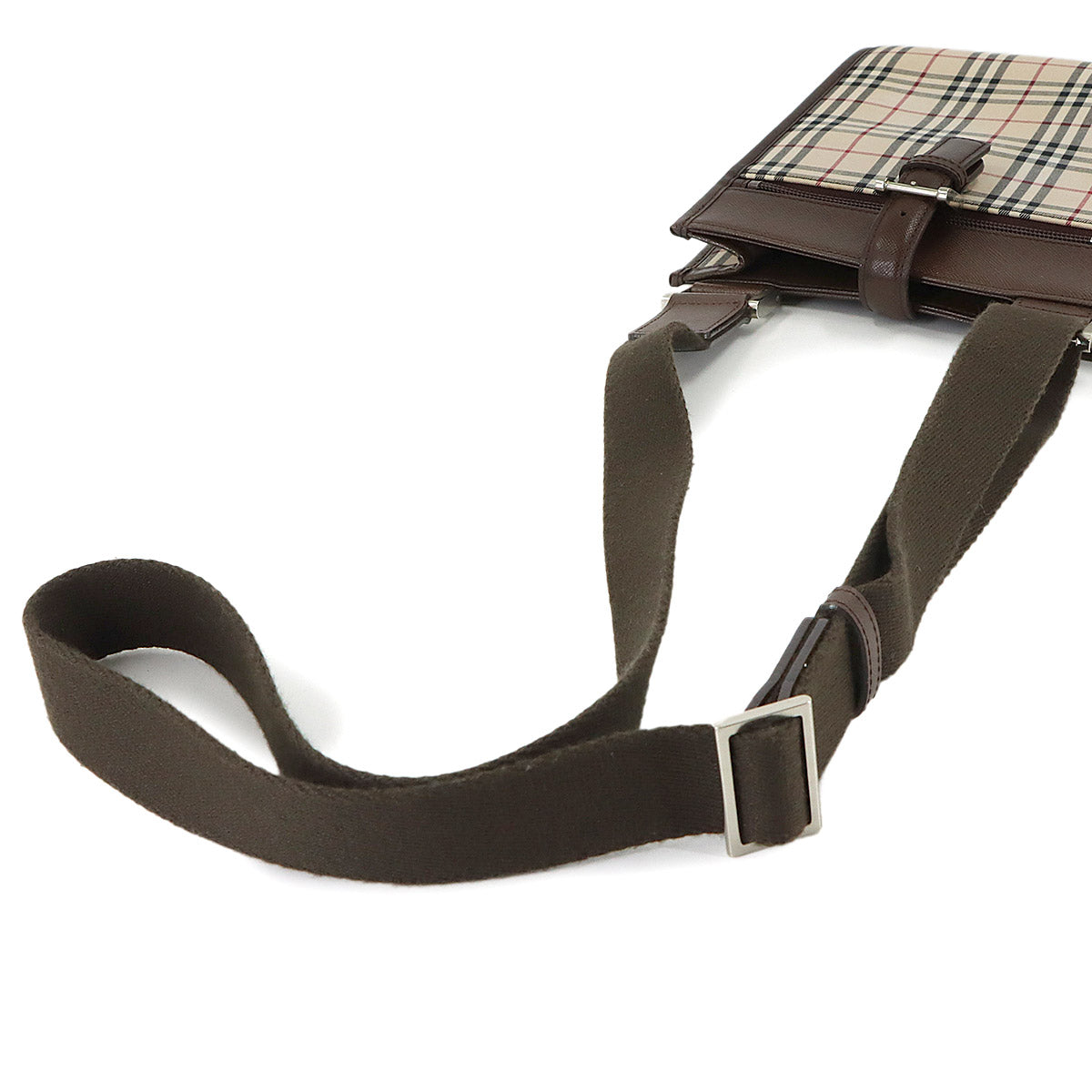Shoulder Bag Canvas Leather Beige Brown Plaid Purse