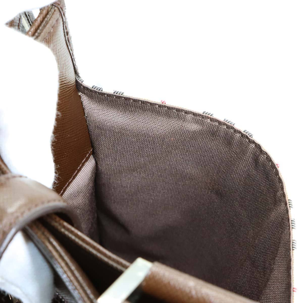 Shoulder Bag Canvas Leather Beige Brown Plaid Purse