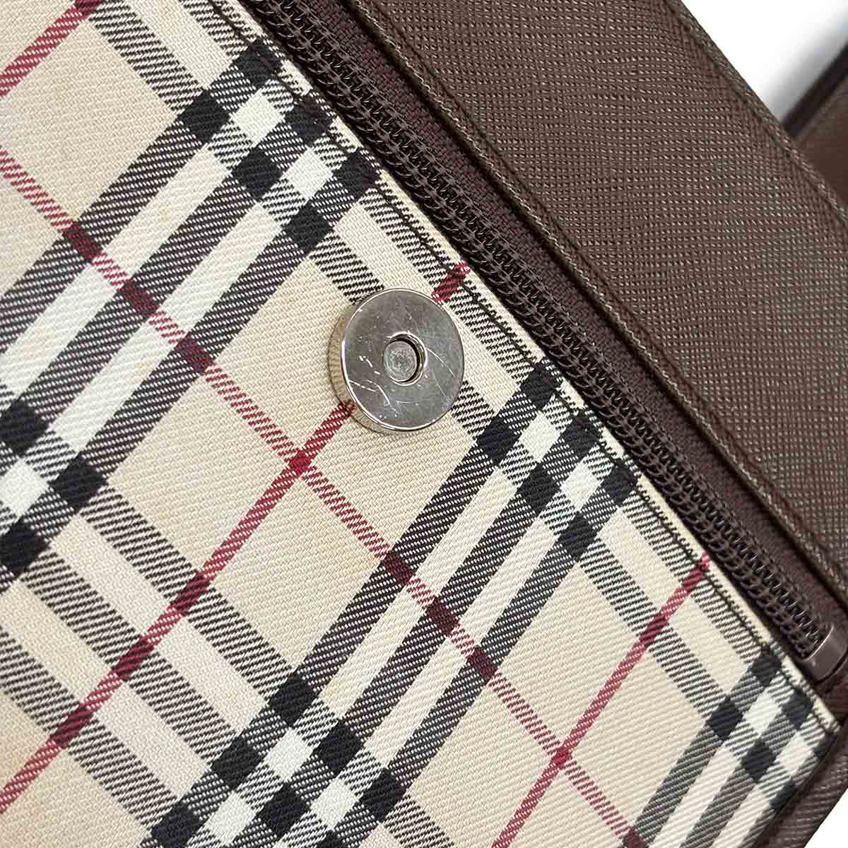 Shoulder Bag Canvas Leather Beige Brown Plaid Purse