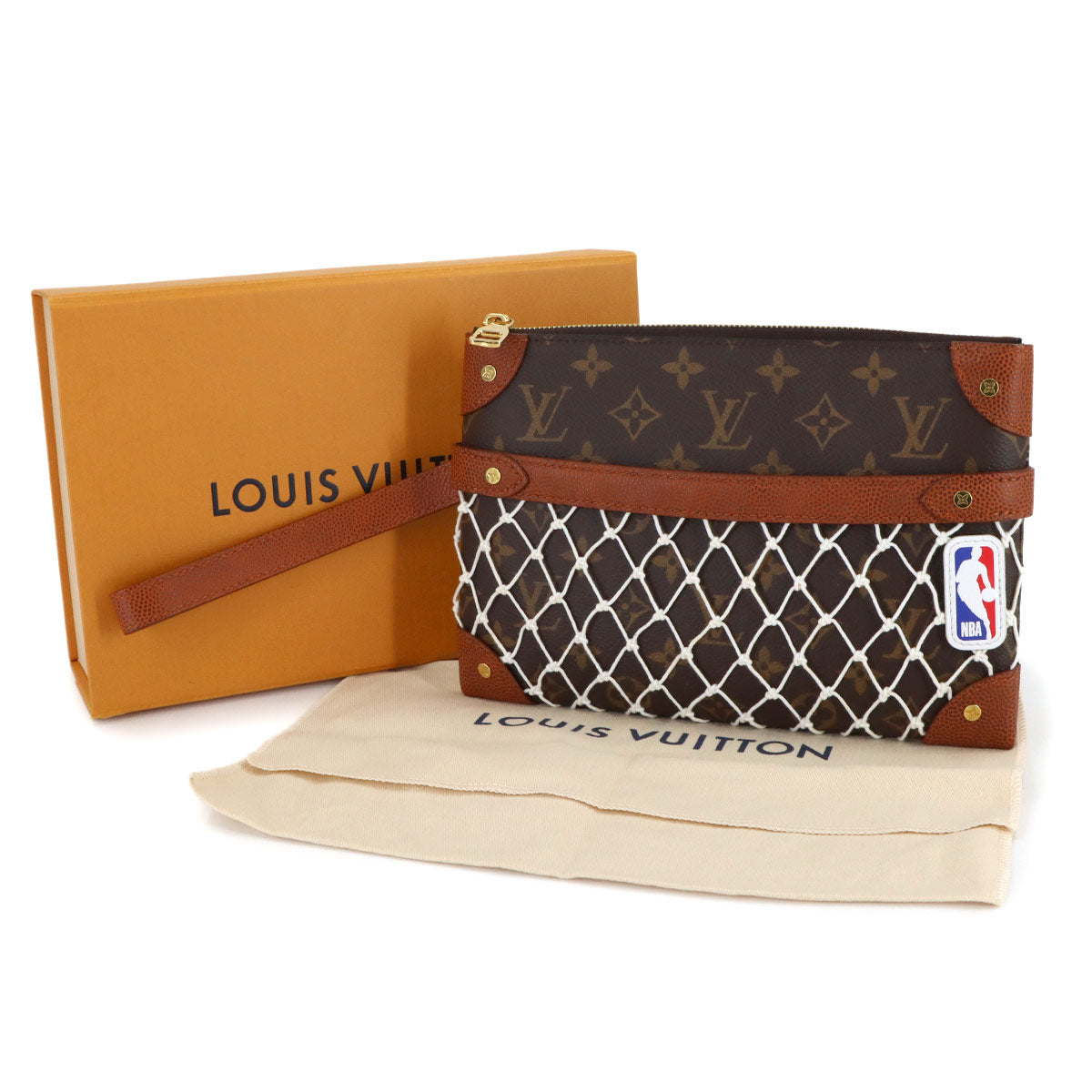 LVxNBA Monogram Net Flat Pouch Clutch Bag Brown M80543