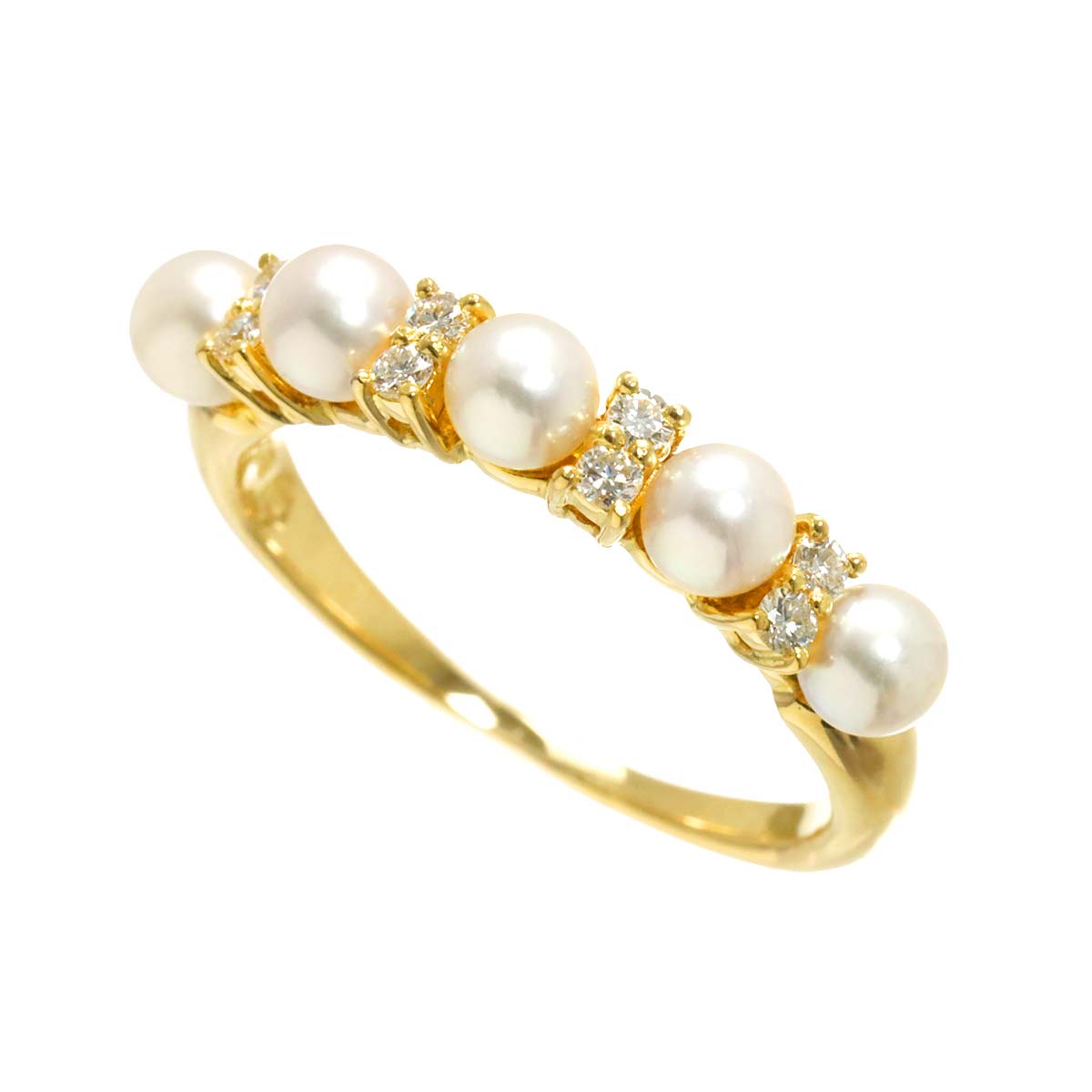 Akoya Pearl 4.0-4.1mm Diamond 0.16ct Ring 18K K18 YG 750 Size7.5(US)